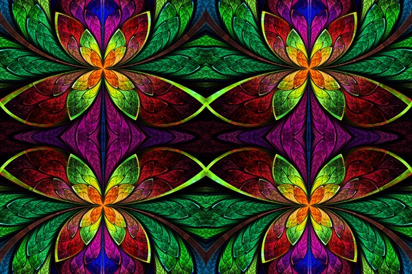 Multicolored symmetrical pattern in stained-glass window style.