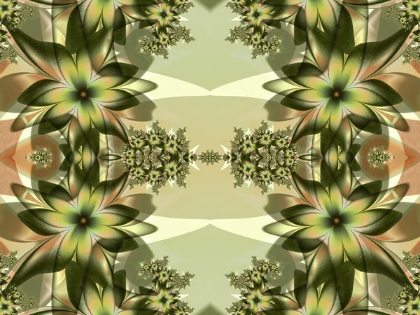 Patrón de flores en diseño fractal. Paleta verde y beige. Compu — Foto de Stock