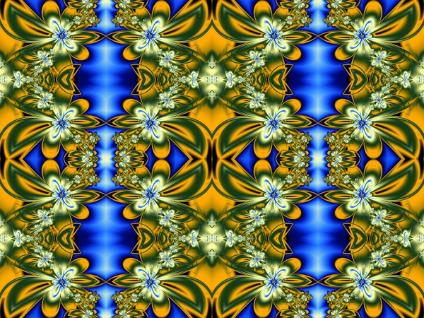 Flower pattern in fractal design. Green, yellow and blue. Comput — Stock Photo, Image