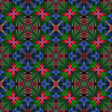 Vitray pencere çok renkli simetrik fraktal desende