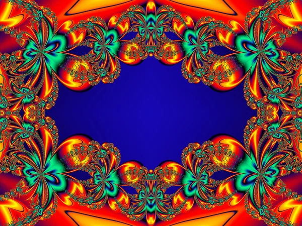 Patrón de flores en diseño fractal. Paleta naranja y azul. Artwo. — Foto de Stock