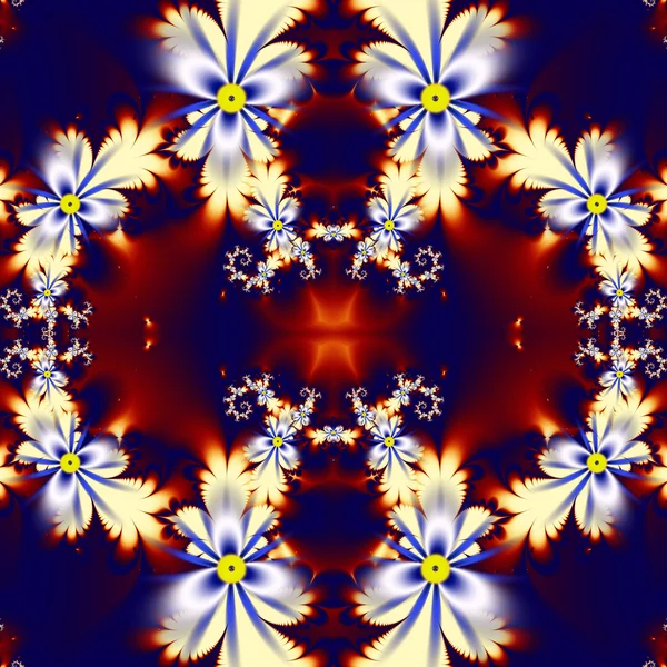 Kwiatki w fractal design. Niebieski, brązowy i biały palety. — Zdjęcie stockowe