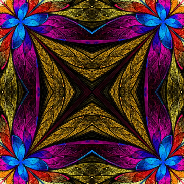 스테인드 유리 창 스타일 blac에 대칭 꽃 패턴 — 스톡 사진