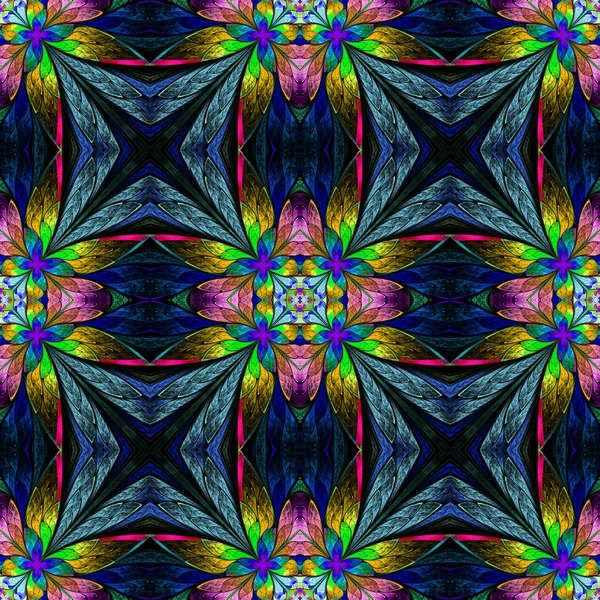 Patrón simétrico de flores multicolores en vitral — Foto de Stock