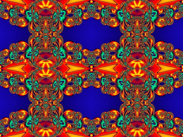 Flower pattern in fractal design. Orange and blue palette. Artwo — Stock Photo, Image