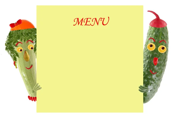 Kreatives Ernährungskonzept. Lustige kleine Zucchini und Gurken-Optik — Stockfoto