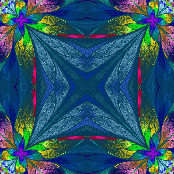 Symmetrische veelkleurige bloemenpatroon in glas-in-venster — Stockfoto