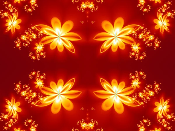 Kwiatki ognia w fractal design. Grafika dla kreatywnych desi — Zdjęcie stockowe