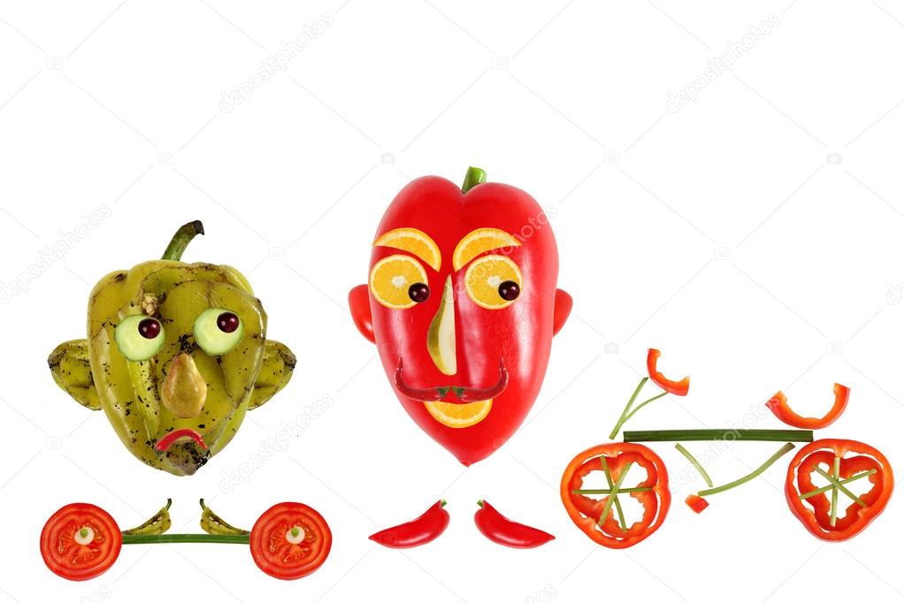 Creative food concept. Positive and negative funny little pepper