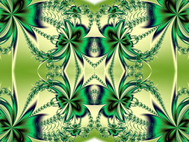 Fraktal tasarım çiçek deseni. Yeşil ve bej palet. Compu