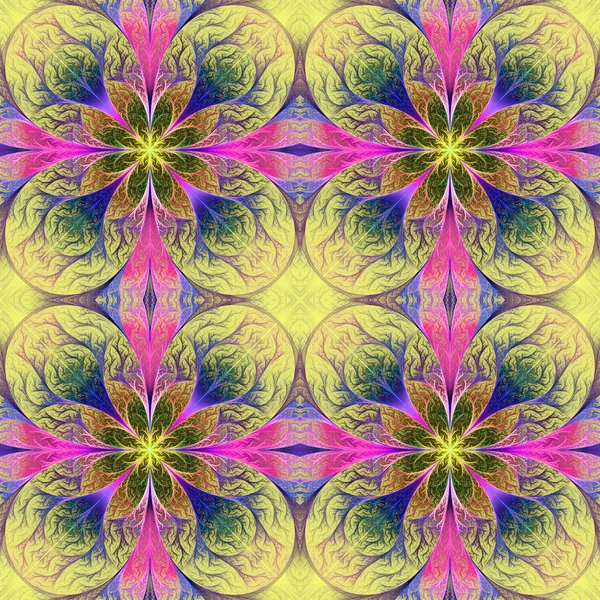 Patrón de flujos fractales en amarillo, rosa y azul. Ordenador g —  Fotos de Stock