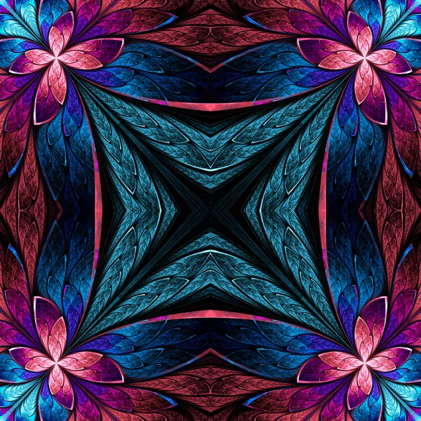 스테인드 유리 창 스타일 blac에 대칭 꽃 패턴 — 스톡 사진