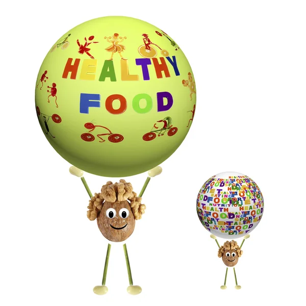 Dois engraçado porquinho segurando esfera com as palavras comida saudável , — Fotografia de Stock