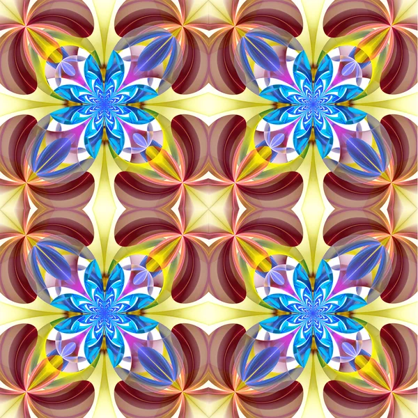 Çiçek yaprakları simetrik desen. Mavi ve kahverengi palet — Stok fotoğraf