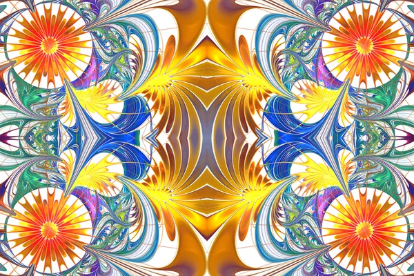 Blütenmuster im fraktalen Design. Orange und blaue Palette. auf wh — Stockfoto