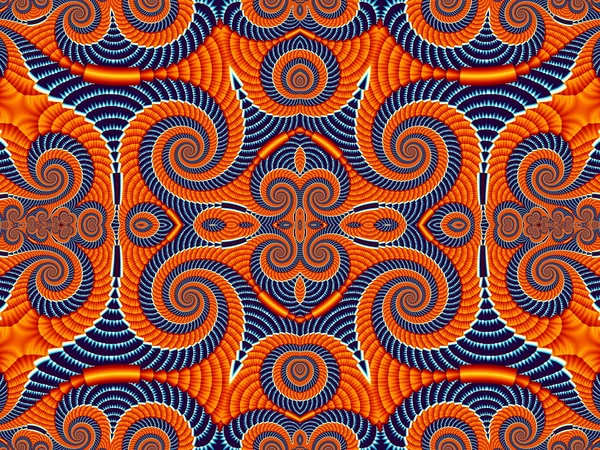 Patrón simétrico de fractal espiral. Paleta azul y naranja — Foto de Stock