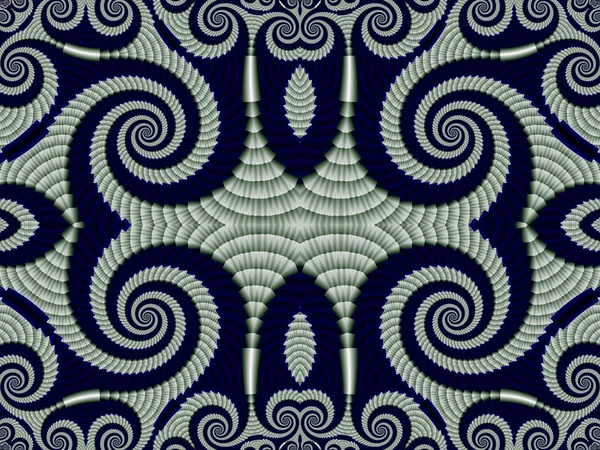 Patrón simétrico de fractal espiral. Paleta gris y azul . — Foto de Stock