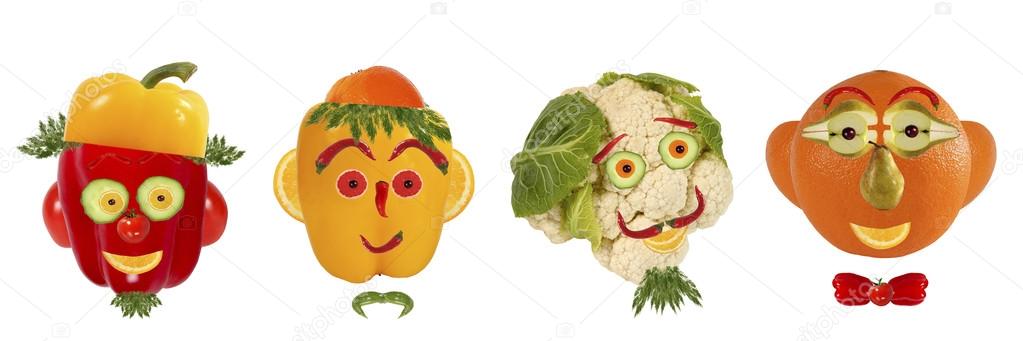 Creative set of food concept. A few funny portraits from vegeta — Stock Image Creative set of food concept. A few funny portraits from vegeta Royalty Free Stock Images