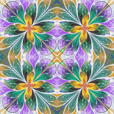 Çok renkli vitray pencere stili ışık üzerinde simetrik desende. Oluşturulan bilgisayar grafikleri.