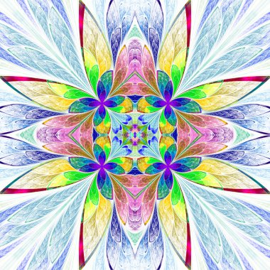 Simetrik çok renkli çiçek deseni vitray pencere stili ışık içinde. Oluşturulan bilgisayar grafikleri.