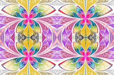 Çok renkli vitray pencere stili simetrik desende. Işığı. Oluşturulan bilgisayar grafikleri.