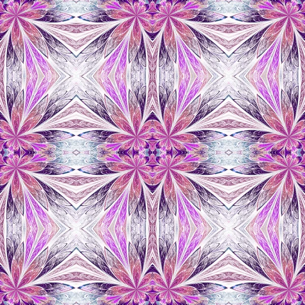 Patrón de flores simétricas en estilo vitral en la luz. Paleta rosa y púrpura. Gráficos generados . — Foto de Stock