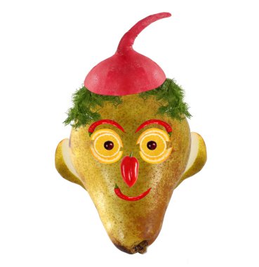 Yaratıcı yiyecekler. Komik surat yaptı?? armut ve portakal