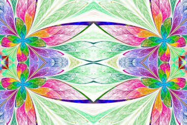 Vitray pencere simetrik çok renkli çiçek deseni 