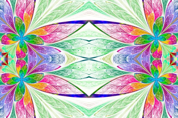 Padrão de flor multicolorido simétrico em vitral — Fotografia de Stock