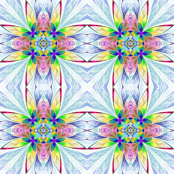 Symmetrical multicolored flower pattern in stained-glass window — Stock Photo, Image