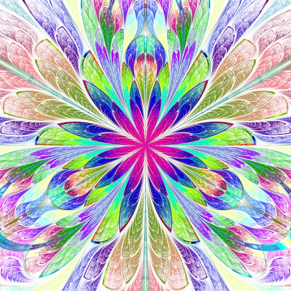 Mångfärgade symmetriska fraktal blomma i glasmålning — Stockfoto