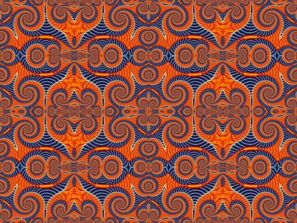 Symetryczny wzór od spirali fraktali. Niebieski i pomarańczowy palety — Zdjęcie stockowe