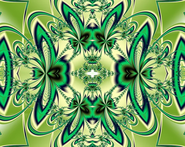 Flower pattern in fractal design. Green and Beige palette. Compu — Stock Photo, Image