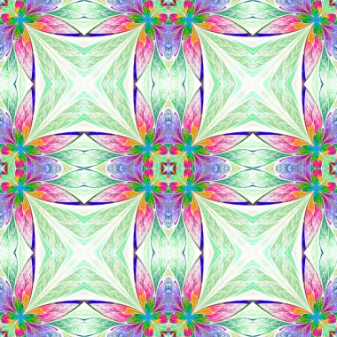 Vitray pencere simetrik çok renkli çiçek deseni 