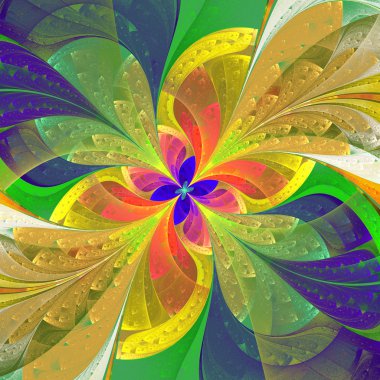 Multicolored diagonal fractal flower in stained-glass window sty