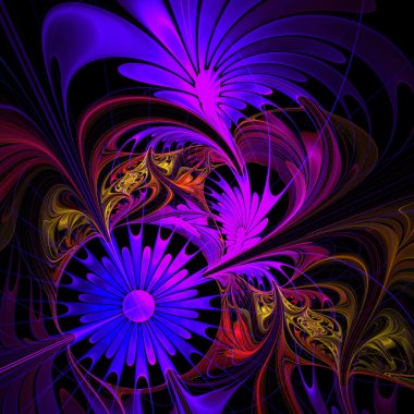 Flower background. Blue and purple palette. Fractal design. Comp