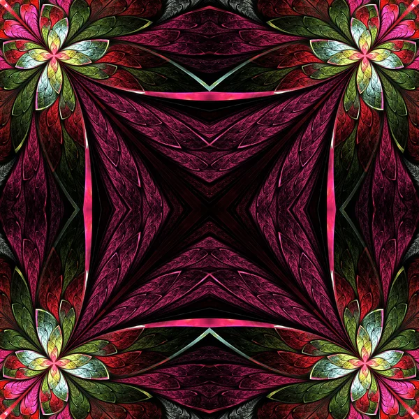 Patrón de flor simétrico en estilo vitral. Verde , — Foto de Stock
