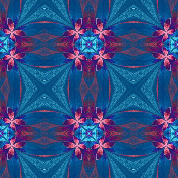 Symmetrical flower pattern in stained-glass window style on blue — Stock Photo, Image