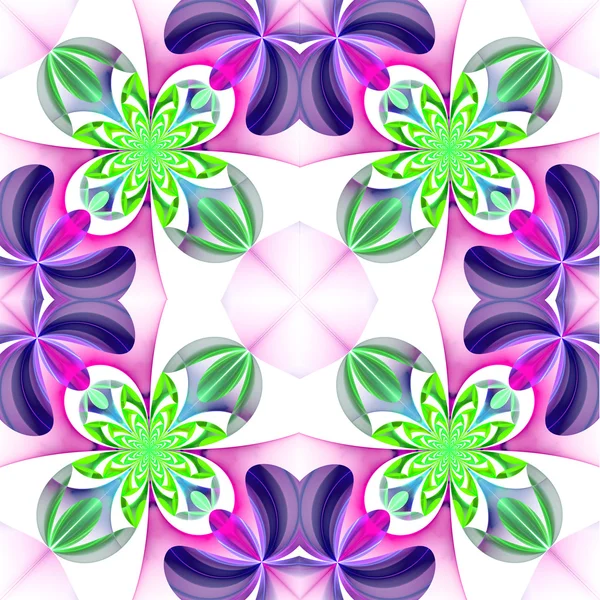 Symmetrical pattern of the flower petals. Green and violet palet — Stock Photo, Image