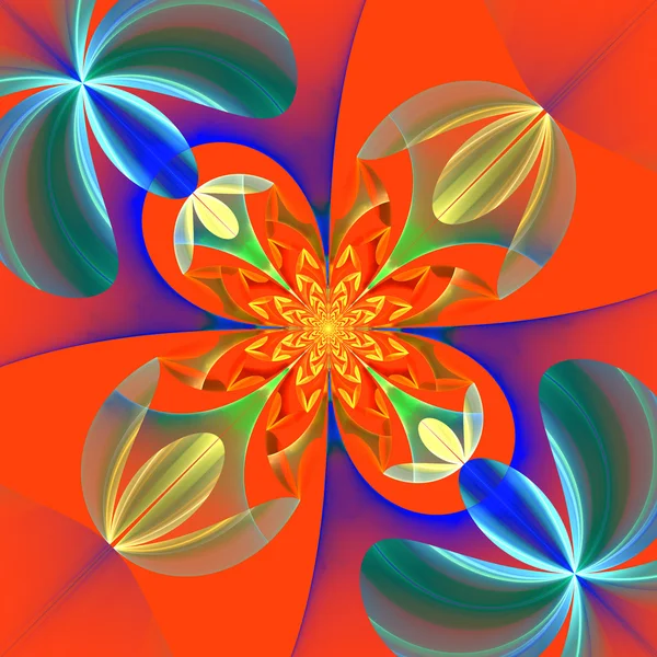 Padrão simétrico diagonal das pétalas de flor. Azul e oran — Fotografia de Stock