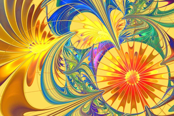 Kwiat tło w fractal design. Paleta pomarańczowy i niebieski. Na — Zdjęcie stockowe
