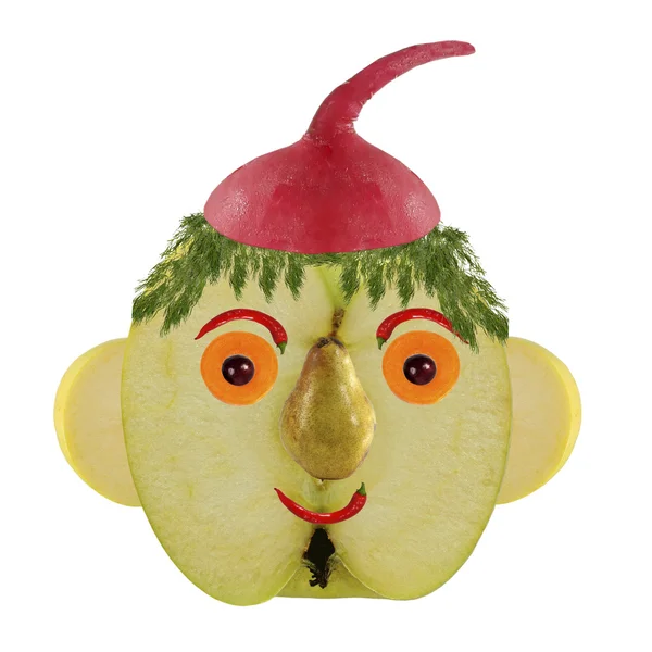 Concepto de comida creativa. Retrato divertido hecho de manzanas, verduras — Foto de Stock