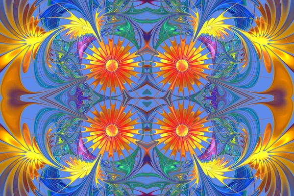 Modello di fiore nel disegno frattale. Tavolozza arancione e blu. Compu — Foto Stock