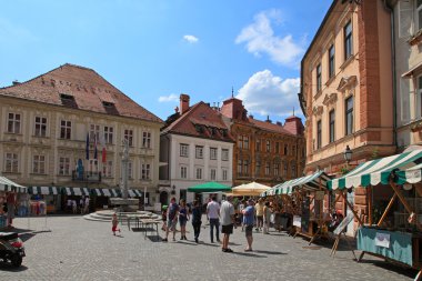 LJUBLJANA, SLOVENIA , JUNE 28, 2014, Street in the old city center of Ljubljana with ,treet shops and cafes. LJUBLJANA, JUNE, 2014.