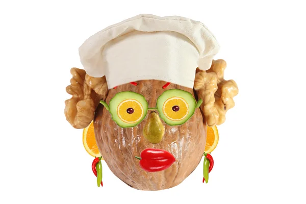 Concepto de comida creativa. Retrato divertido de un cocinero, hecho de nuez, fr — Foto de Stock