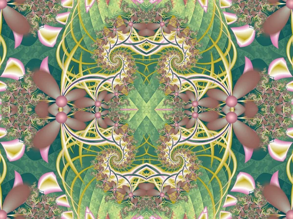 Padrão de flor em design fractal. Paleta verde e rosa. Composto — Fotografia de Stock