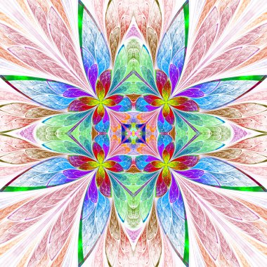 Vitray pencere simetrik çok renkli çiçek deseni 