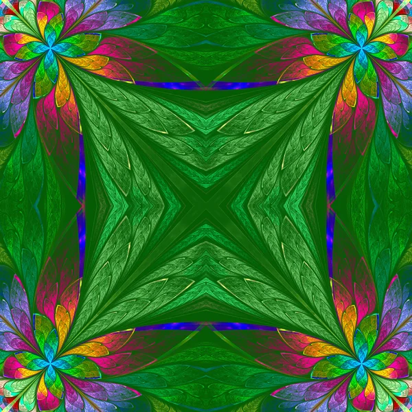 Patrón simétrico de flores multicolores en vitral — Foto de Stock