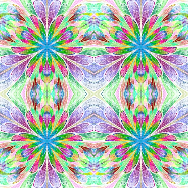 Multicolored symmetrical pattern in stained-glass window style.