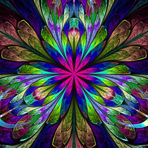 Flor fractal simétrica multicolor en vitral —  Fotos de Stock